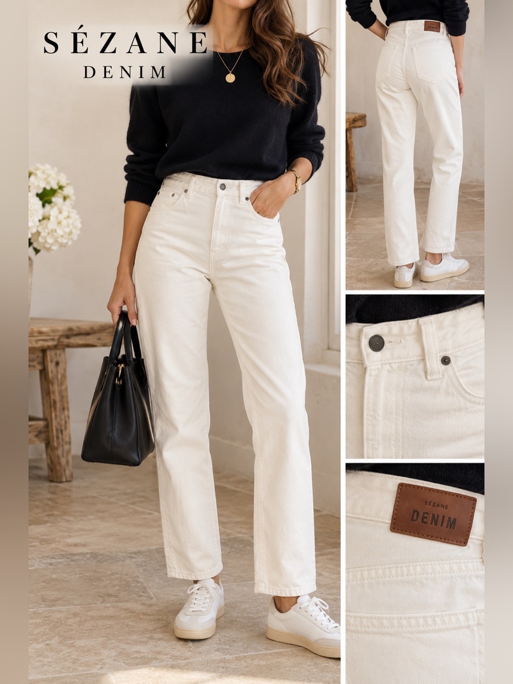 Sézane Denim White Ivory High Rise Straight Leg Jeans Size 30